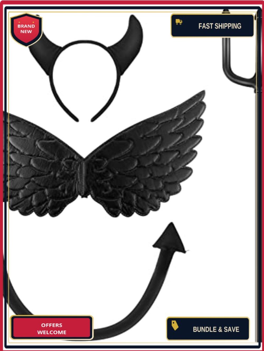Devil Costume Set Wing Horn Headband Fork Tail Demon Cosplay Halloween